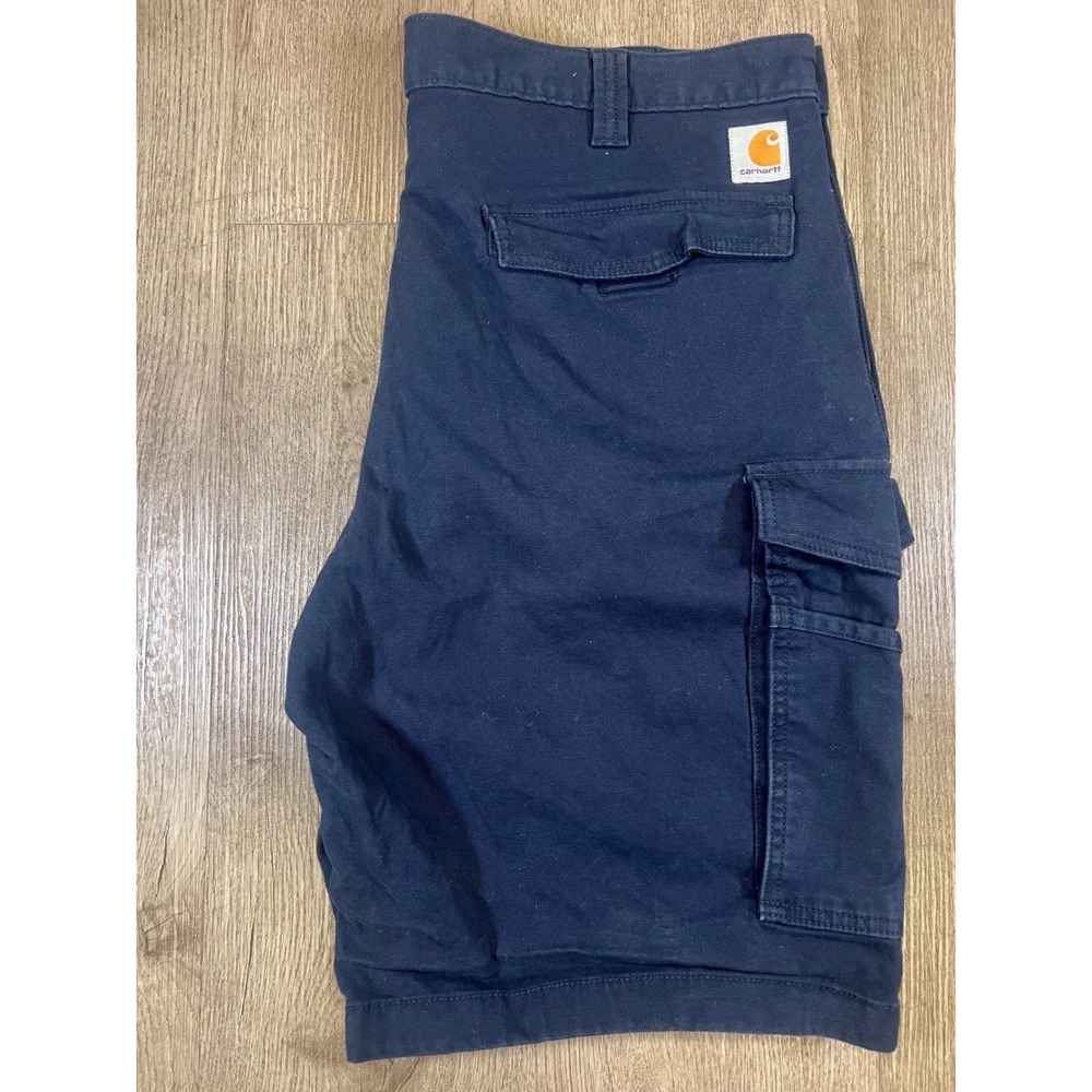 Carhartt Mens Relaxed Fit Cargo Shorts Navy Blue Cotton Canvas Size 38 Workwear